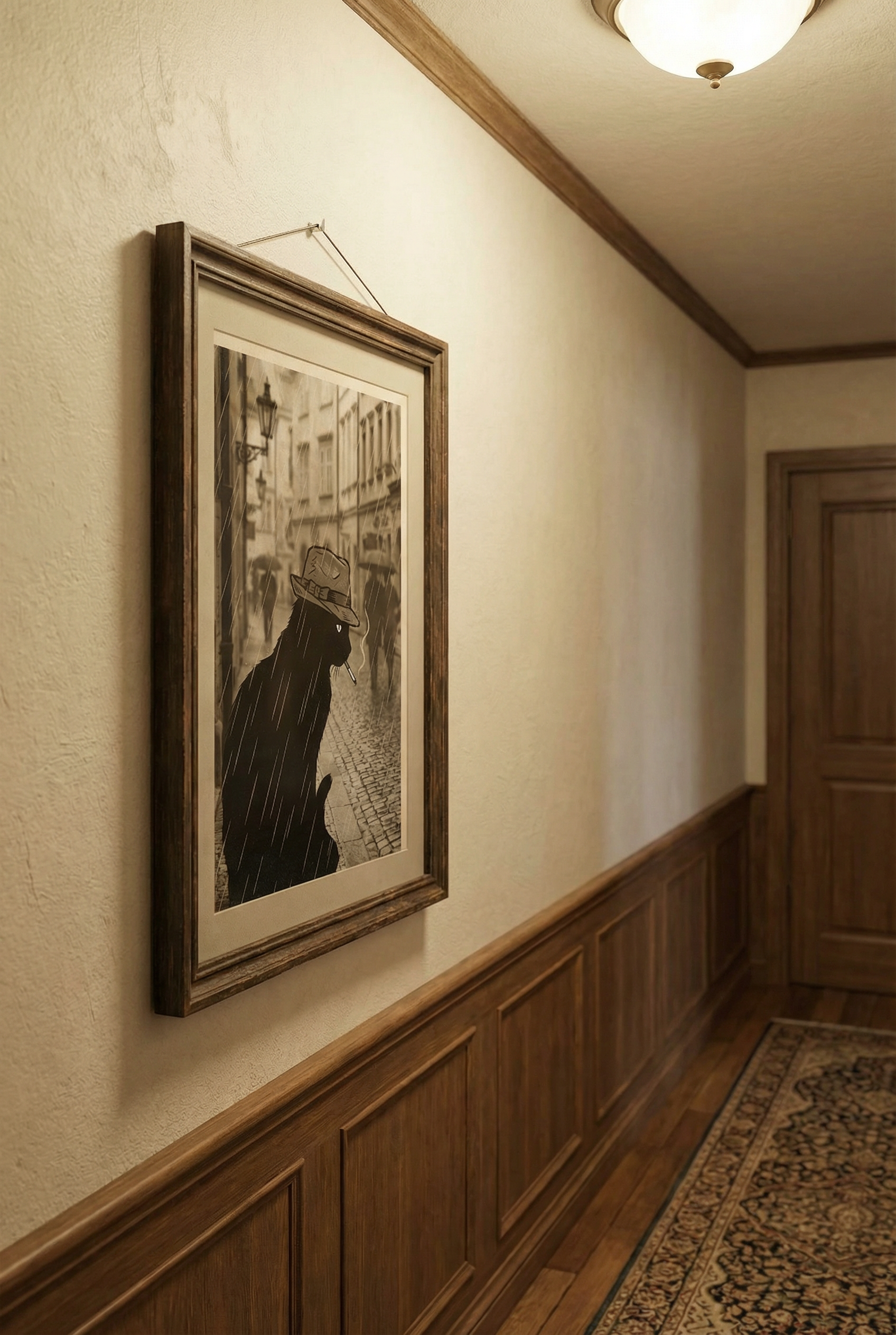 Printable Retro Black Cat in Rain - thumbnail 3